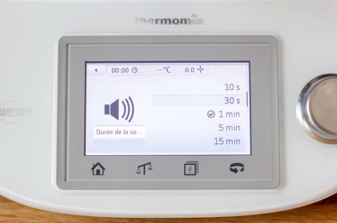 Réglage du son du Thermomix - Durée de la sonnerie 10s, 30s, 1 min, 2 min,, 5 min, 15 min
